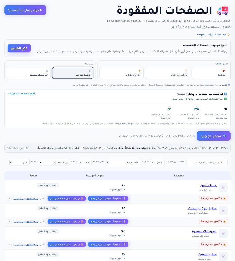 الصفحات المفقودة في لوحة RankX SEO