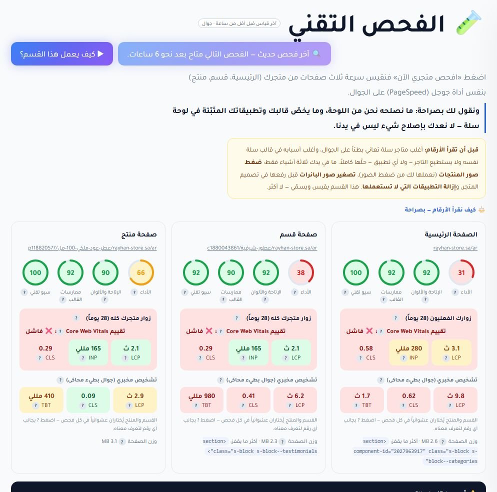 الفحص التقني في لوحة RankX SEO