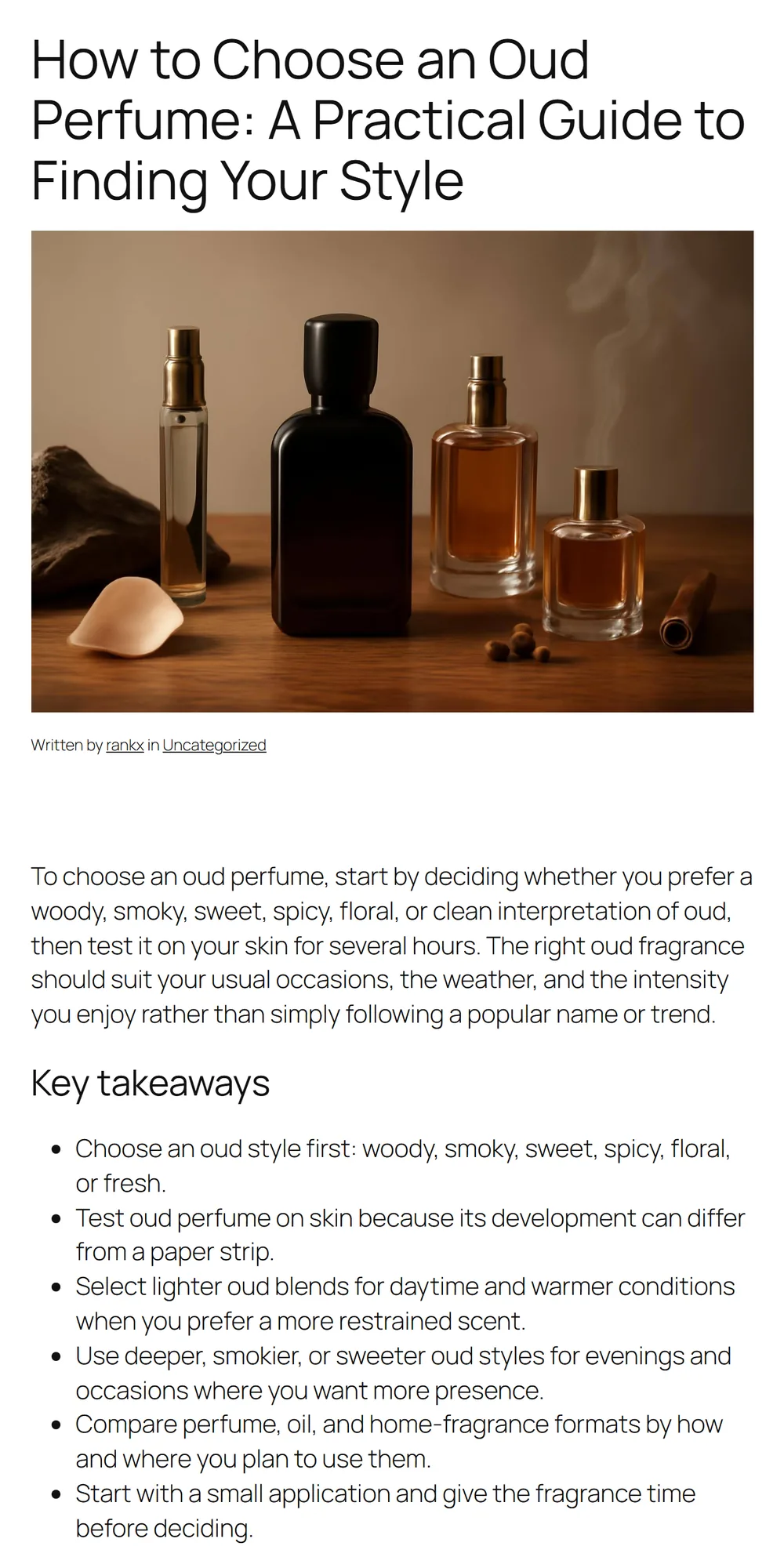 A blog article written by RankX SEO and published on a WooCommerce store: title, featured image, a direct-answer intro and key takeaways