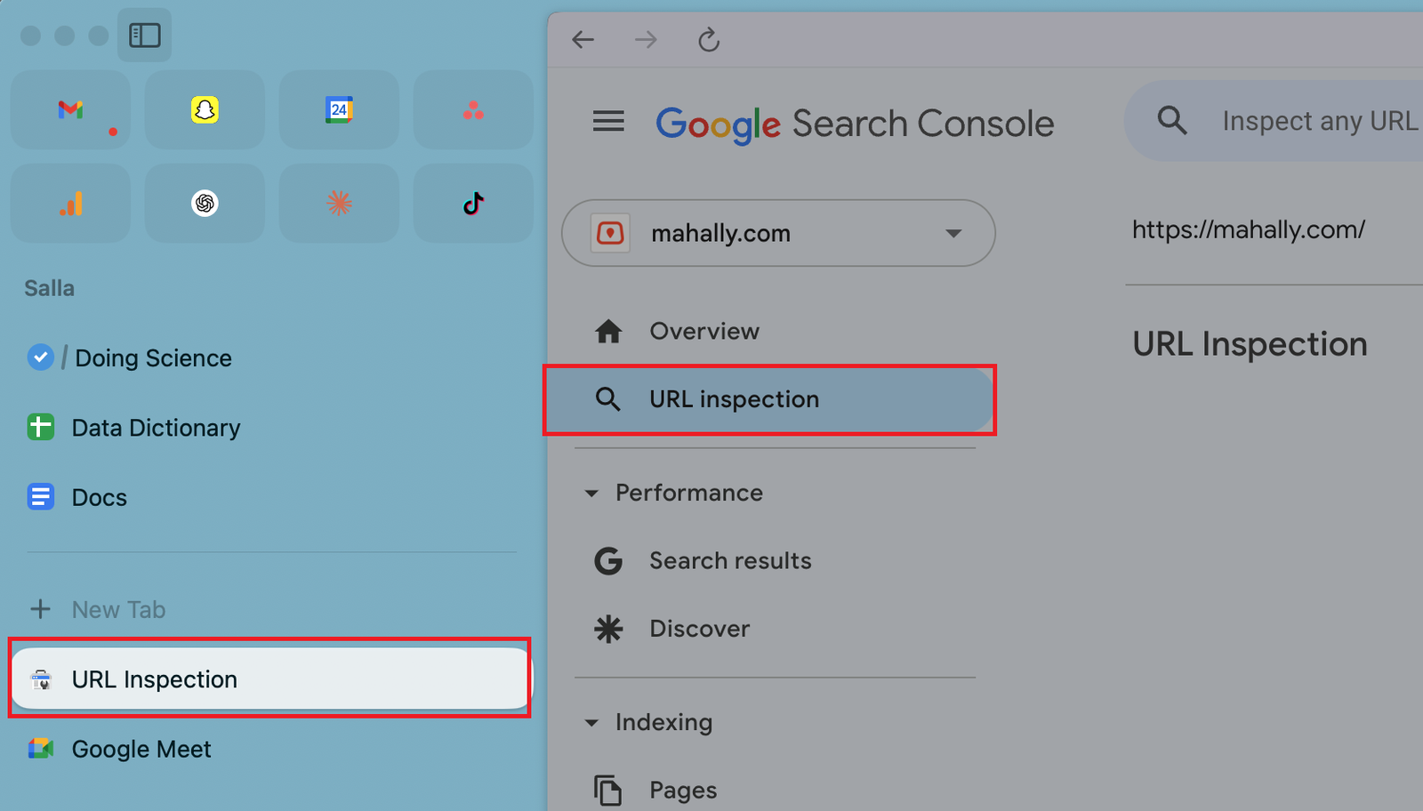أداة URL Inspection في Google Search Console لفحص رابط صفحة