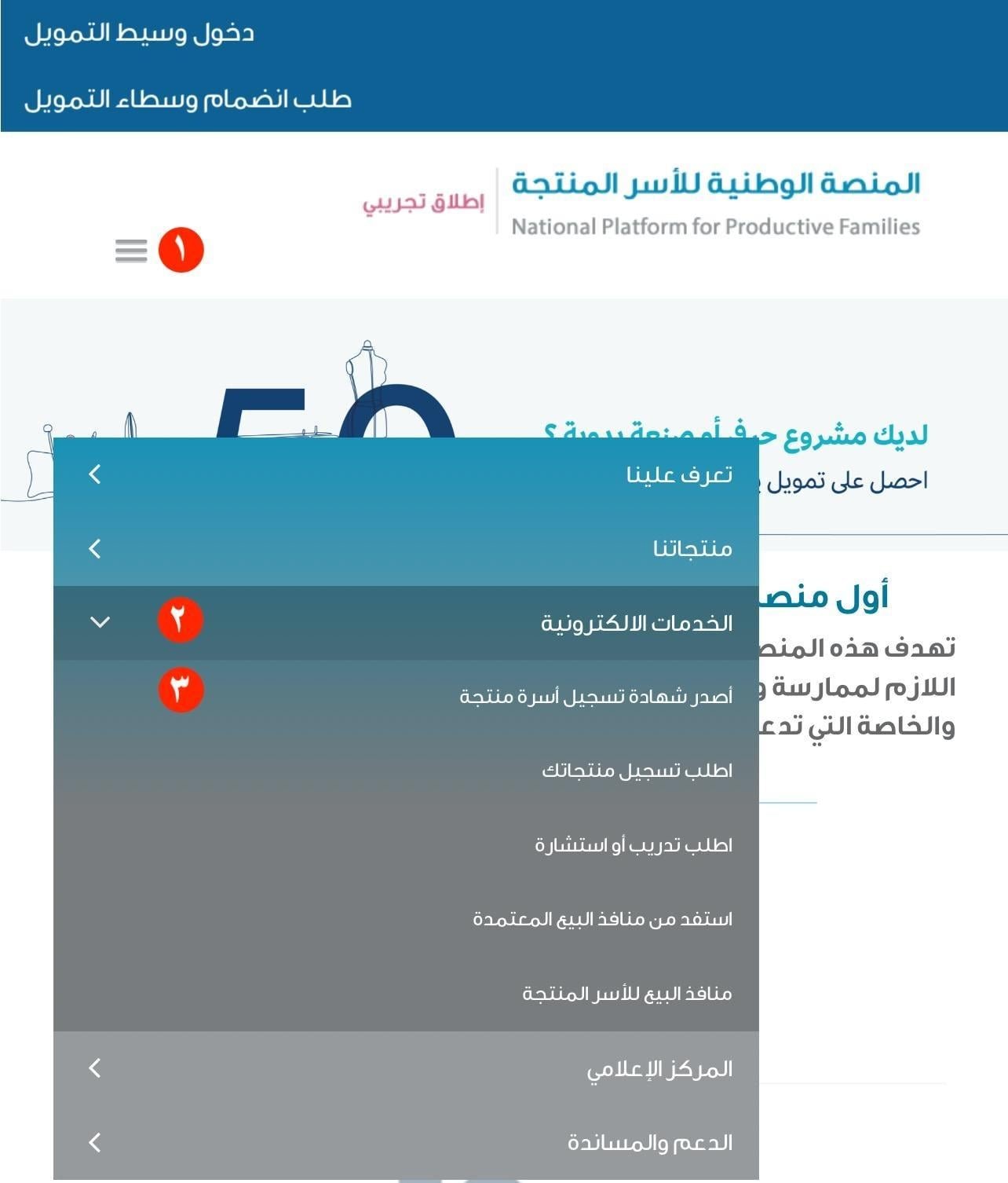 إدخال بيانات المشروع في منصة الأسر المنتجة